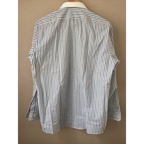 Arrow Men’s 16-32/33 Blue Striped Wrinkle-Free Button Down Dress Shirt Classic - Picture 6 of 6